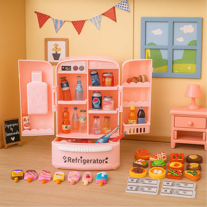 Miniature Food Play Set for Kids - Includes Refrigerator Freezer Ice Cream Drinks & Display Shelves Realistic Toy for Imaginative Play, for Toddlers