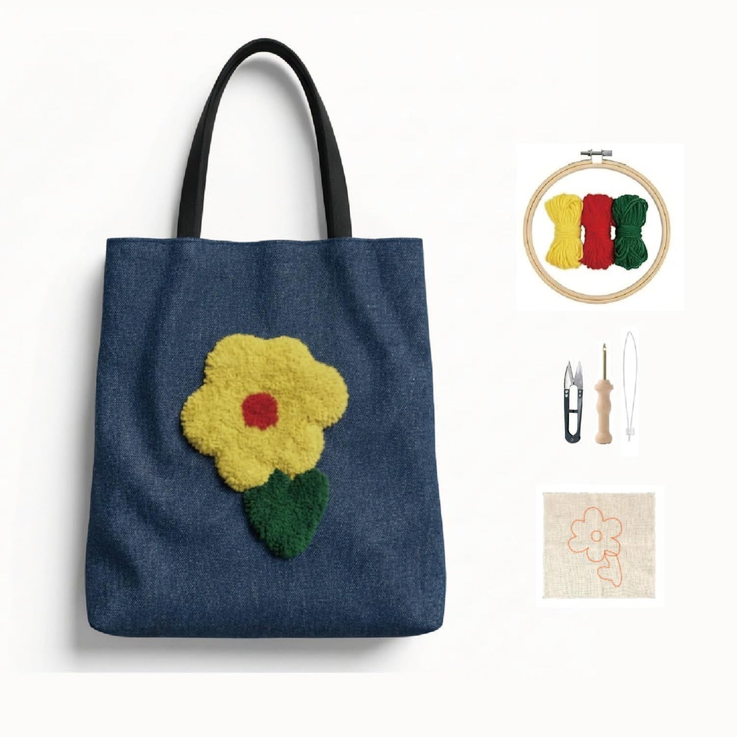 TINKAZ DIY Punch Needle Tote Bag Kit for Beginners, Embroidery Craft Set with Canvas Tote Bag, Yarn & Punch Needle Tool, Handmade Embroidery Kit for Creative Gift Idea
