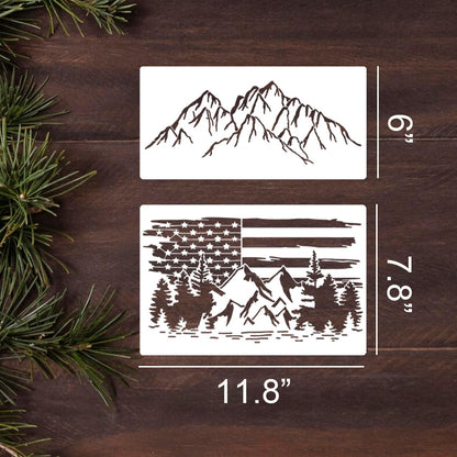 Zosylley Pine Tree & Mountain Animal Stencils for Wood Burning, Painting & Decorating, 16pcs Reusable & Washable PET Plastic, 12x8 & 12x6 Inch