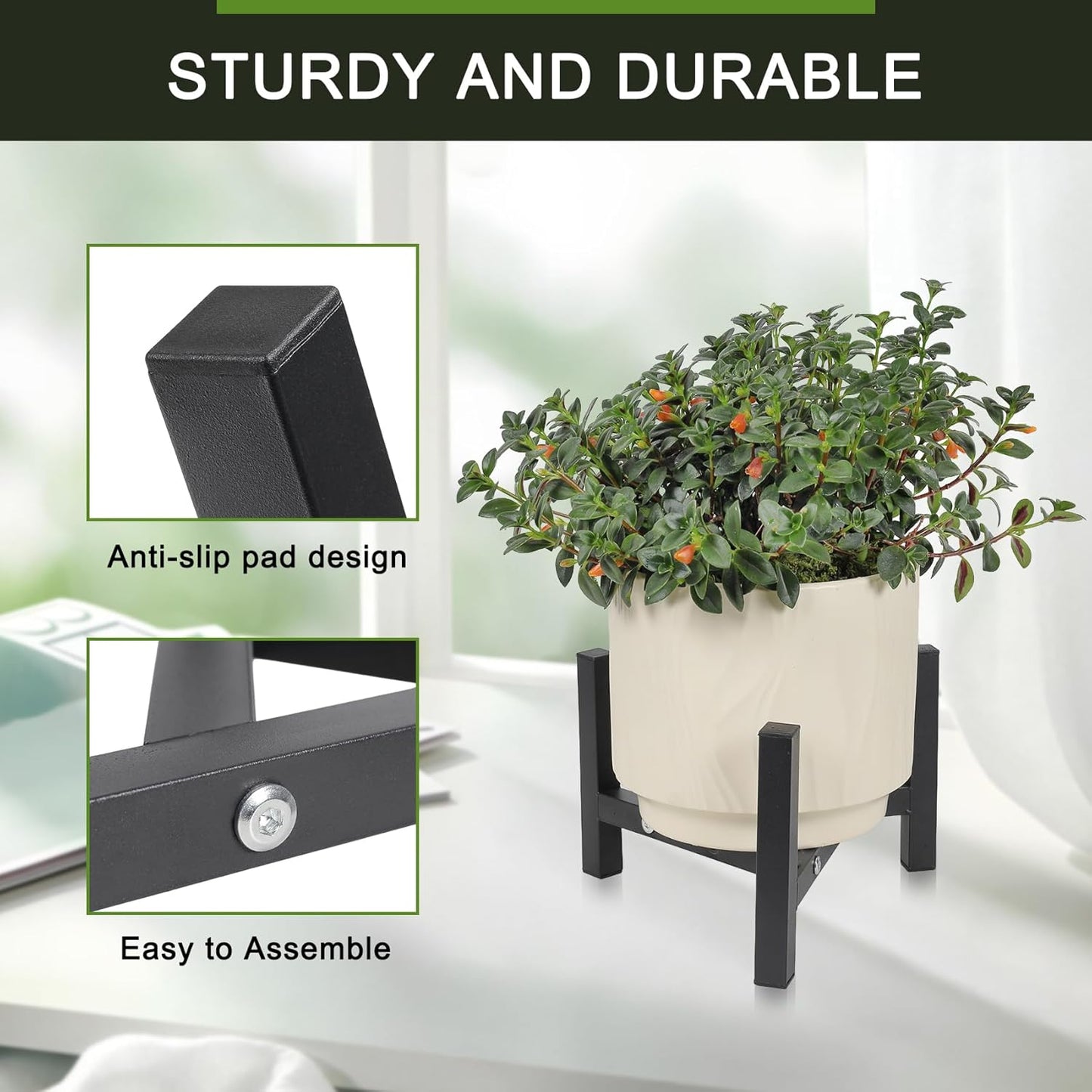 2 8-10inch Vigordream Metal Plant Stand, Adjustable Heavy Duty Sturdy Plant Holder for Indoor Outdoor Use, Height