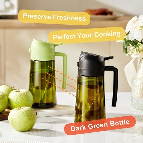 CXINYI - 16oz Olive Oil Dispenser with Stickers | 2-in-1 Sprayer for Cooking & Salad - Black