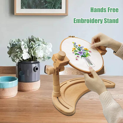 Multifunctional Embroidery Hoop Stand, Rotated Adjustable Embroidery Frame Stand Cross Stitch Stand, Beech Wood Embroidery Hoop Holder for Arts Crafts Sewing Needlework