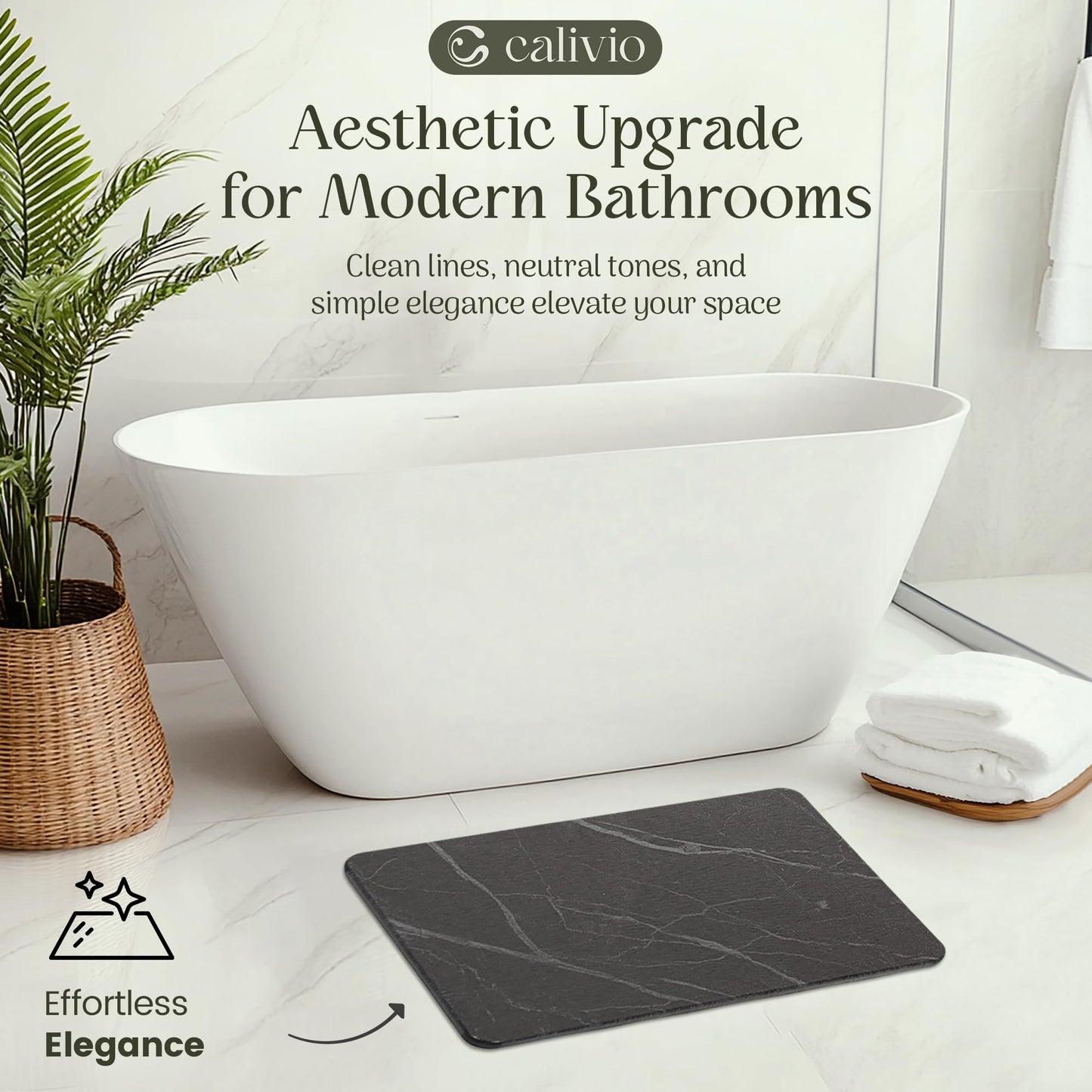 Calivio Quick Dry Shower Stone Bath Mat, Super Absorbent & Non-Slip 24 x 16 Inch Diatomaceous Earth Mat, Durable & Easy to Clean Diatomite Bath Mat for Bathroom Floor/Kitchen (Charcoal)