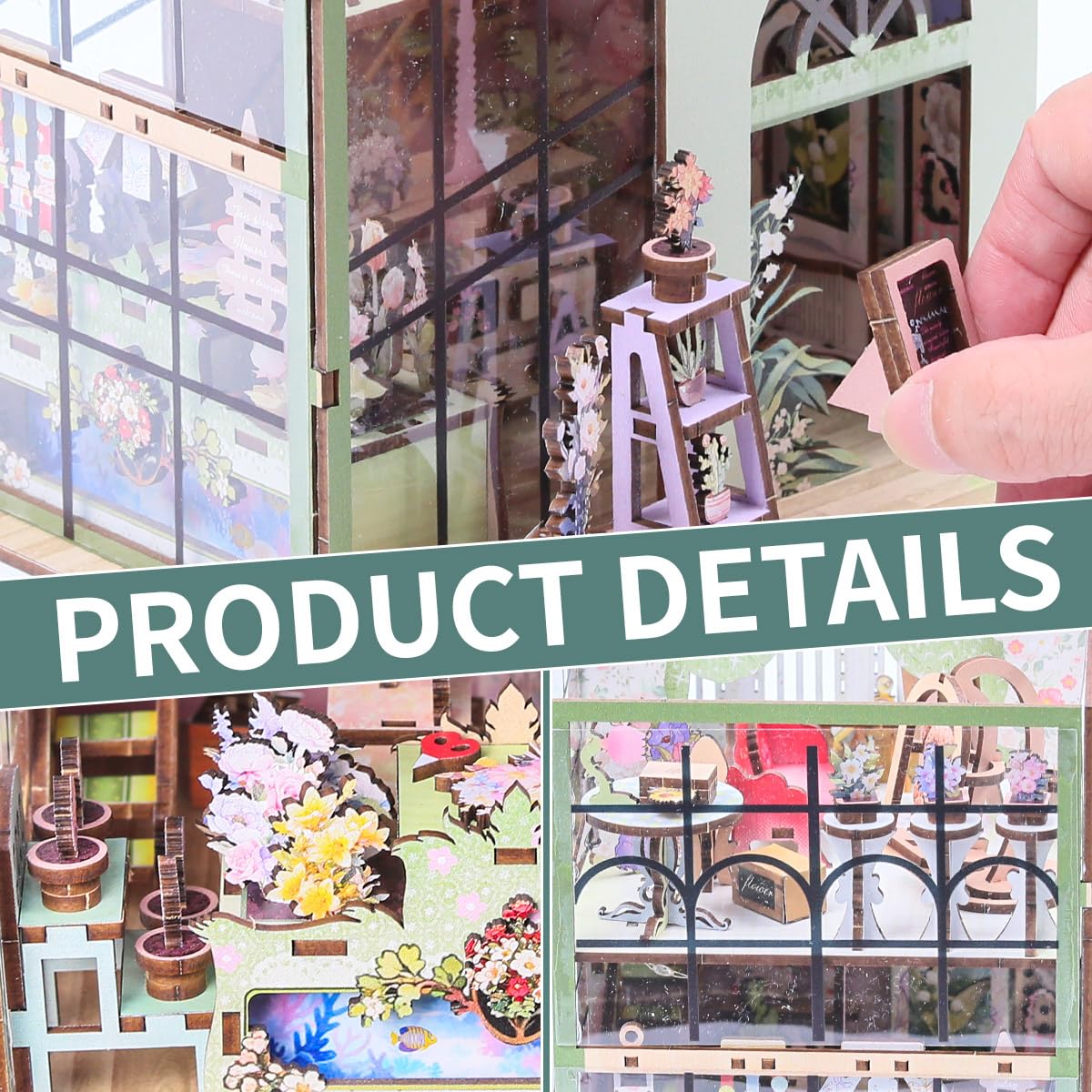 Miniature Flower House Kit, DIY Flower Dollhouse Booknook Making Set, 3D Wooden Puzzle Bookshelf Decor with Furniture for Adults & Teenagers