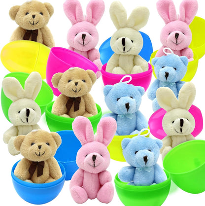 BCUEIDO 12pcs Prefilled Easter Eggs with Stuffed Plush Animal Toys for Basket Stuffers, Easter Favors, Easter Hunt