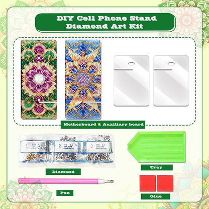 NIHO-JIUMA Diamond Art Phone Holder Kits Flower, DIY Diamond Painting Acrylic Phone Stand & Mirror, Craft Gift for Adults/Teen