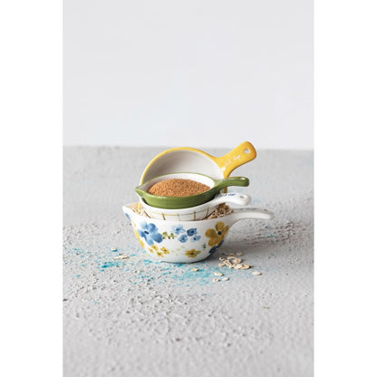 Creative Co-Op Hand-Painted Stoneware Measuring Cups, Multicolor
