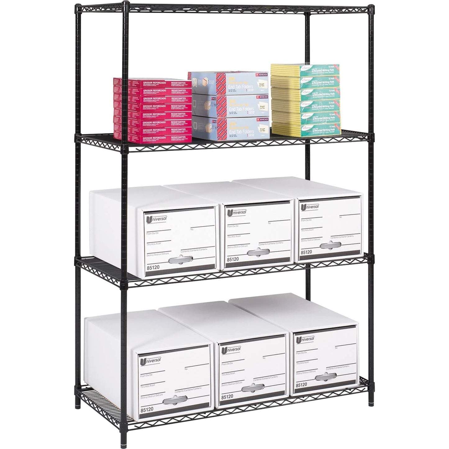 Safco Products 5294BL Industrial Wire Shelving Starter Unit, Organzie Home, Office, Classrooms, Garages & More 48" W x 24" D x 72" H (Add-On Unit and Extra Shelf Pack Sold Separately), Black