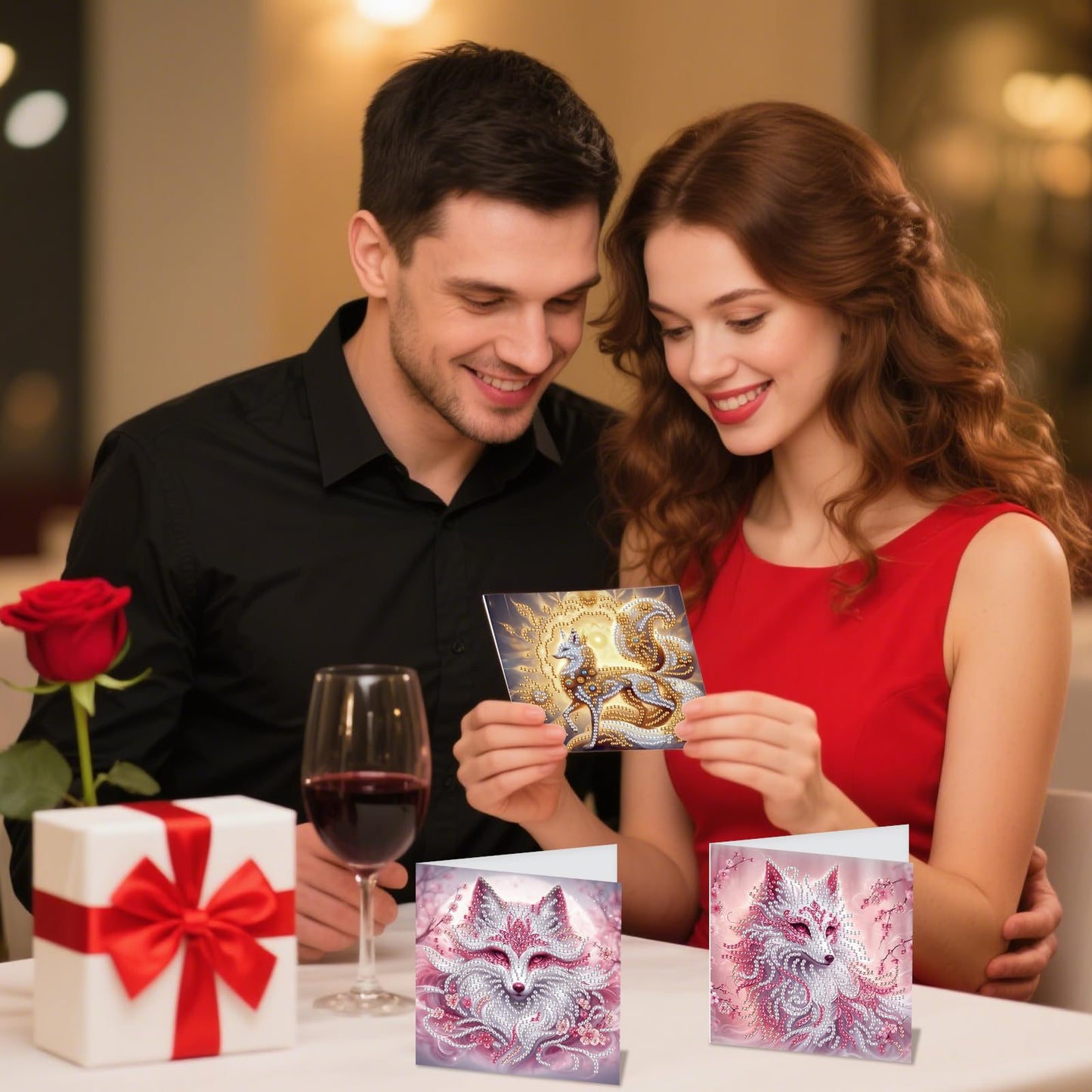 JZHYOAN 6 Packs Animal Diamond Painting Greeting Cards Kits for Adults DIY Nine-Tailed Fox Diamond Art Birthday Card with Envelopes Art and Craft Card Making Kits for Birthday Holiday Congratulation