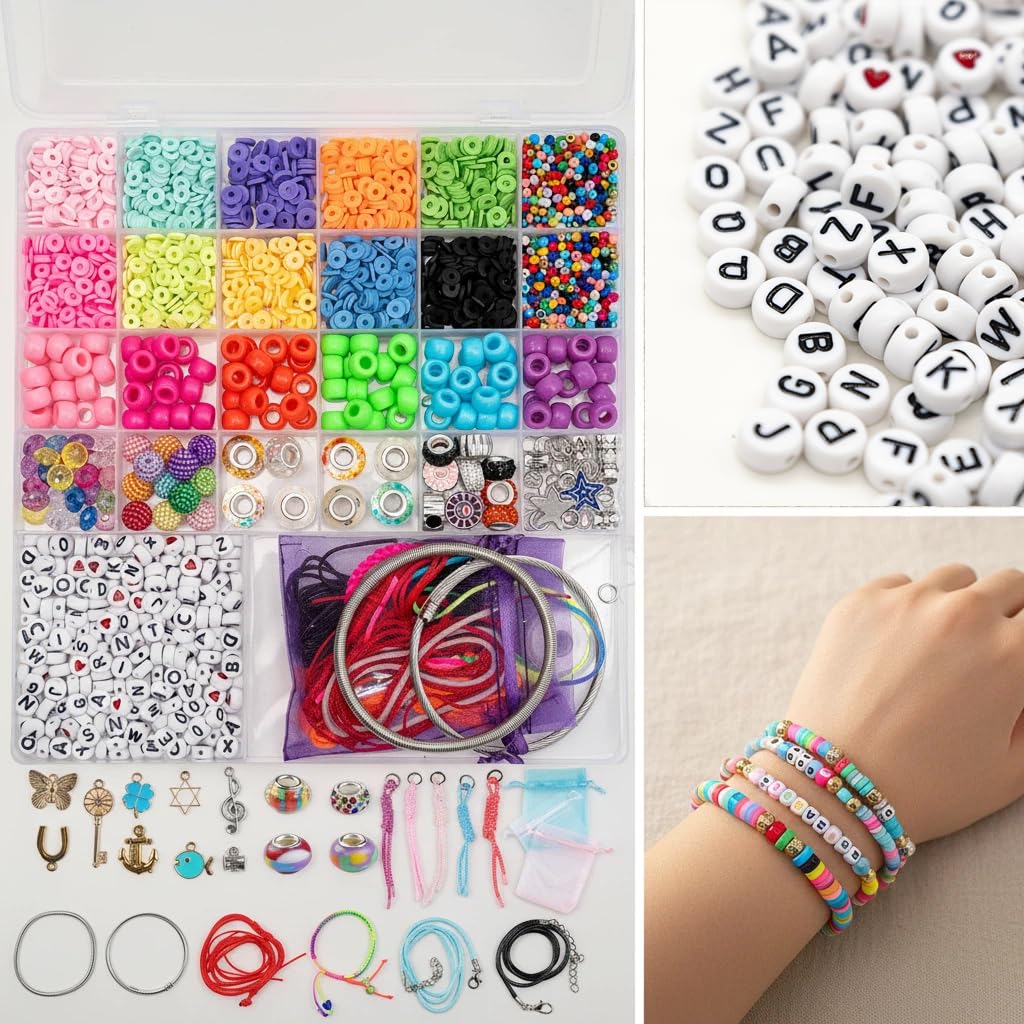 Hardy Guo Clay Beads Glow Beads Bracelet Making Kit Beads for Friendship Bracelet kit with Letter Beads Jewelry Making Set for Beginners Gifts (Pandora - Two-in-One)