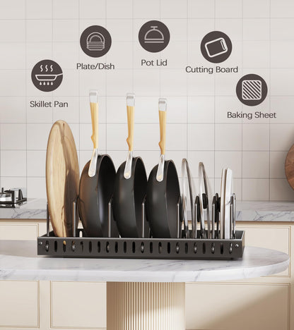 Lozovin Pull Out Pots and Pans Organizer Under Cabinet, Sliding Lid Holder and Pan Rack in Kitchen, Slide Out Inside Cabinet Storage for Pot Lid, Bakeware, Dishes, 8 Adjustable Dividers, 2 Pack Black