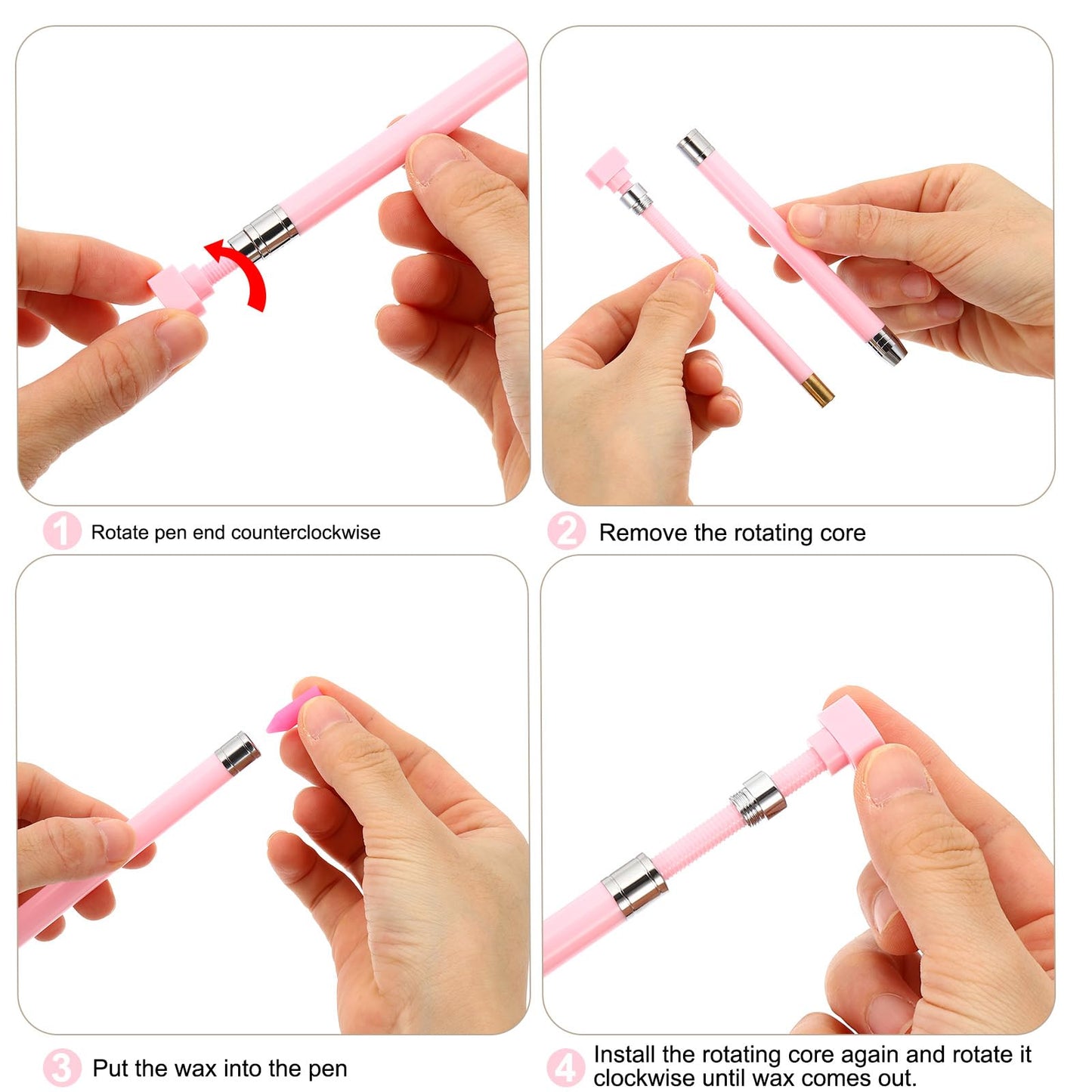 PATIKIL Diamond Art Pen with Wax, 2 Pcs Fine Point Diamond Art Accessories Refillable Wax Pen with 20 Pcs Wax for Diamond Art Nail DIY Craft, Pink and White