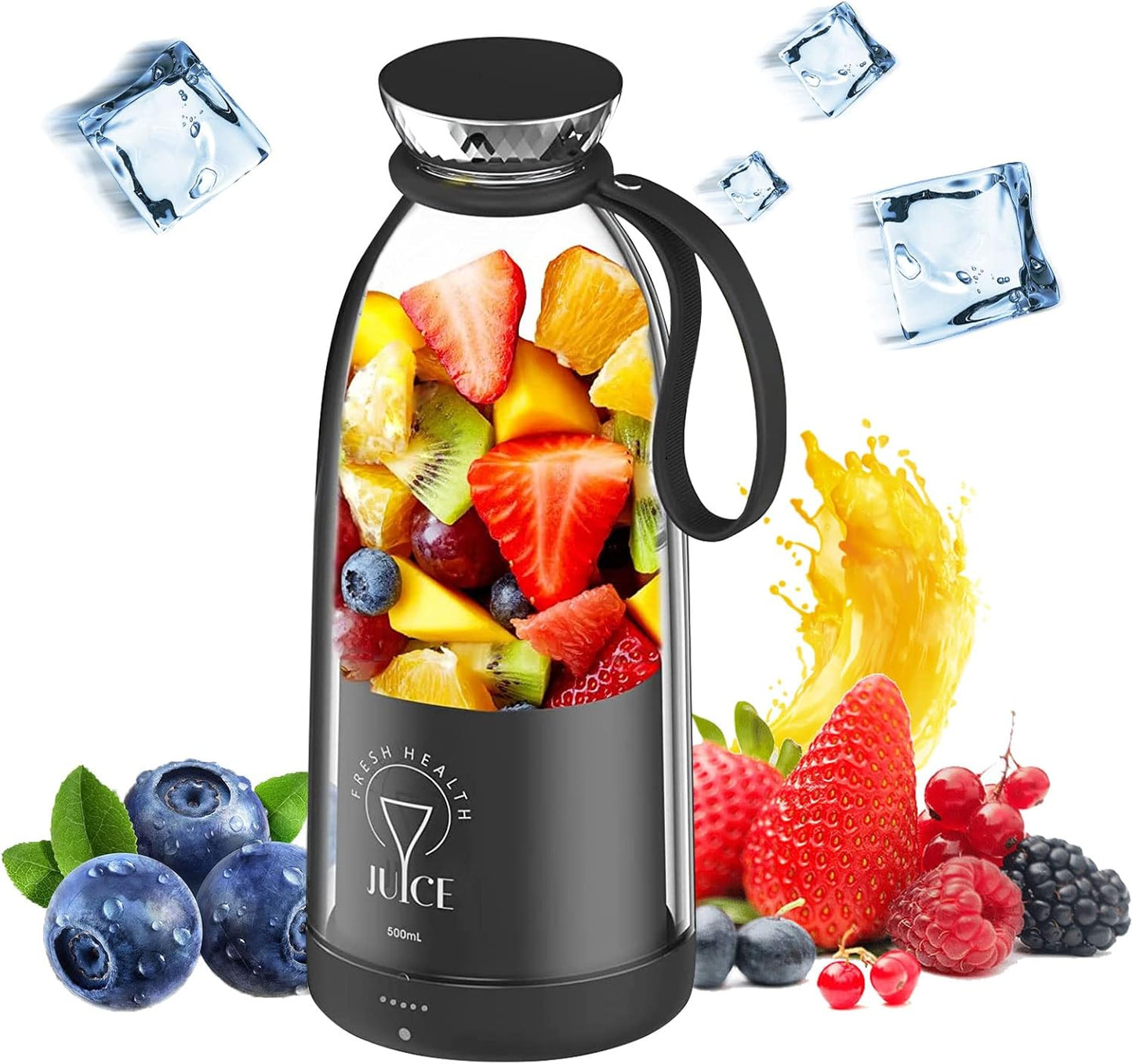 Portable Blender, 500ML Personal Blender for Shakes and Smoothies, USB Rechargeable with Six Blades for Travel