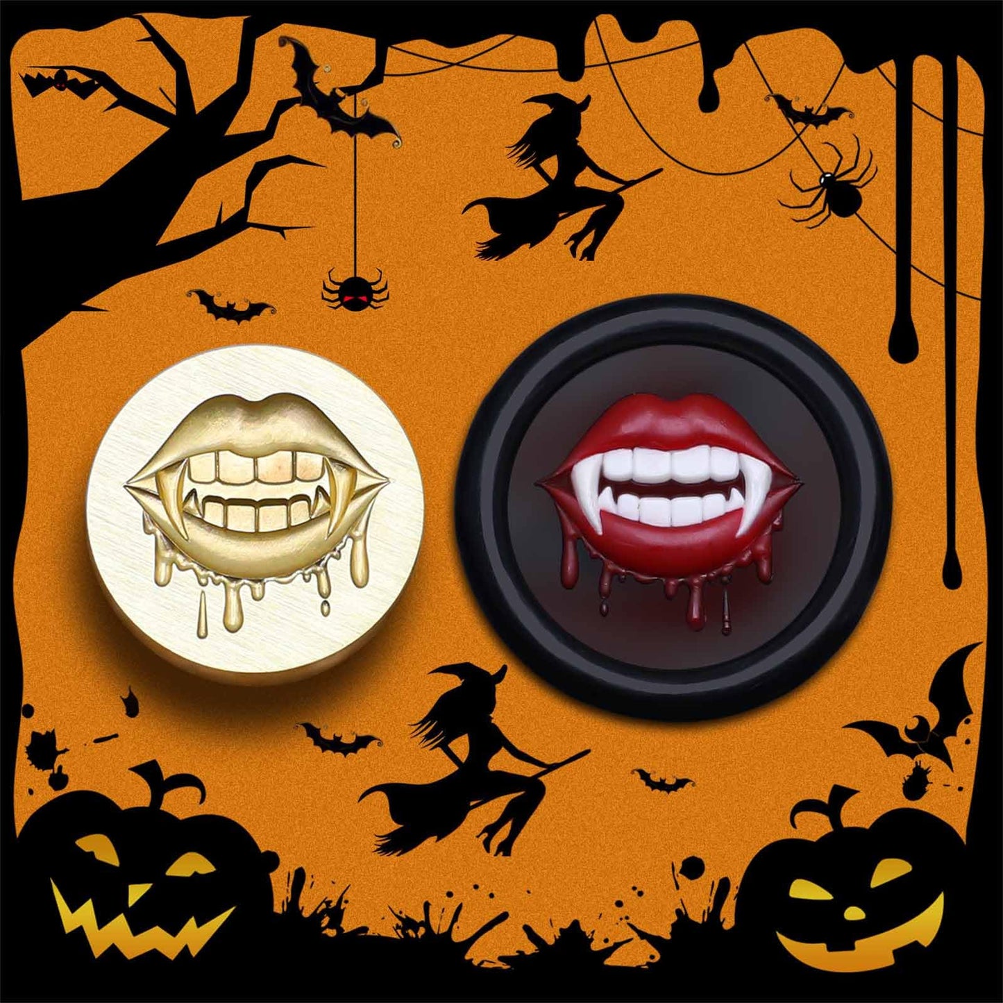 Halloween Wax Seal Stamp,Vampire Lips with Sharp Teeth Charms Vampire Lips Stamp Head with Pearwood Handle for Creative DIY,Envelope Sealing,Invitations