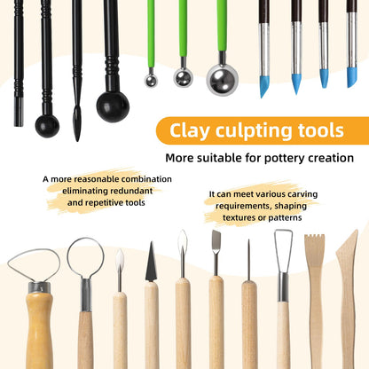Mepubby 38 Pcs Pottery Tools & Air Dry Clay Tools Kit – Modeling Tools Set for Carving, Shaping, Molding & Crafting – Ideal for Polymer Clay, Ceramic, Air Dry Clay – for Beginners, Hobbyists, Artists