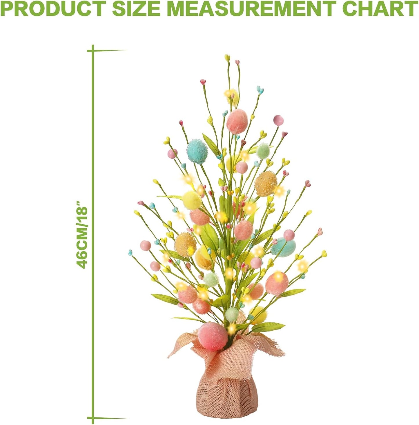 18 Inch Summer RoseCraft Easter Decorations, Artificial Pre-Lit Easter Egg Tree Tabletop Decor with Delicate Ornaments