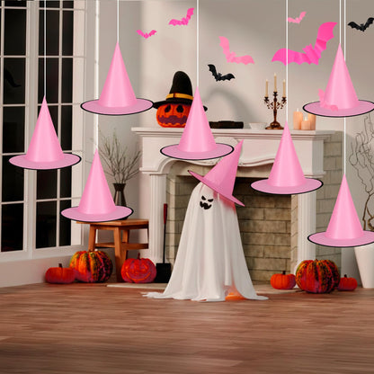 Soulchen 67 Pcs Pink Halloween Decorations Hanging Set 12 Pink Halloween Witch Hats Hanging Scary Ghosts Decor 48 Spooky Bats Wall Stickers 108 ft Rope for Home Front Door Party Ceiling Yard Indoor
