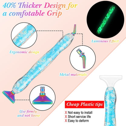 Geyoga 22 Pcs Luminous Painting Pen Kit DIY Art Accessories and Tools Painting Metal Pen Tips Rhinestone Picker Tool with Tips and Wax Paint-by-Number Kits for Adults