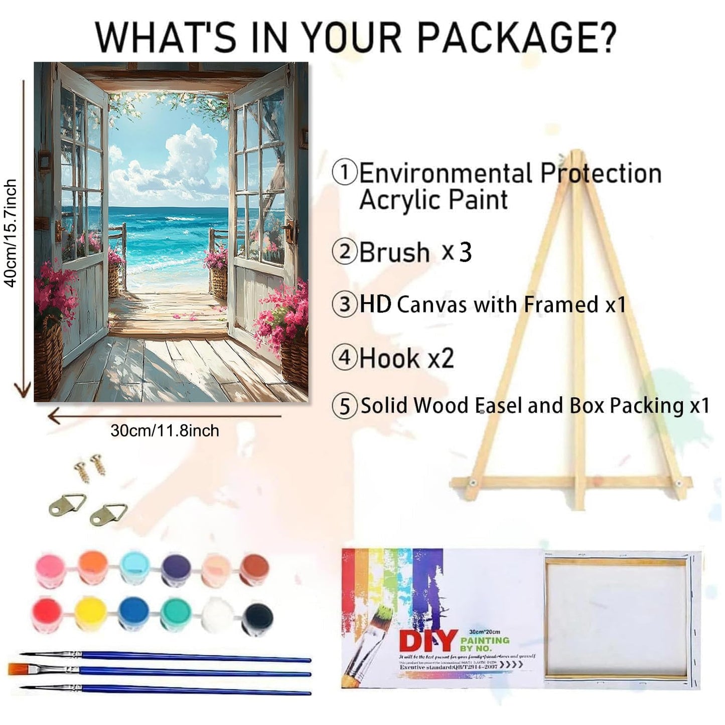 DIY Scenery Paint by Numbers Kit for Adults with Framed Canvas,Landscape Beach Digital Oil Painting Kit for Beginners,Acrylic Paint by Number Kits with Wooden Easel for Holiday Gifts 12X16 Inch.