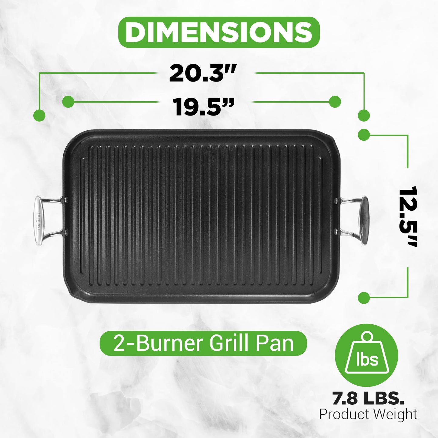 NutriChef 20"x13" Stove Top Grill Pan - Double Burner, Hard-Anodized Non stick Grill & Griddle Pan