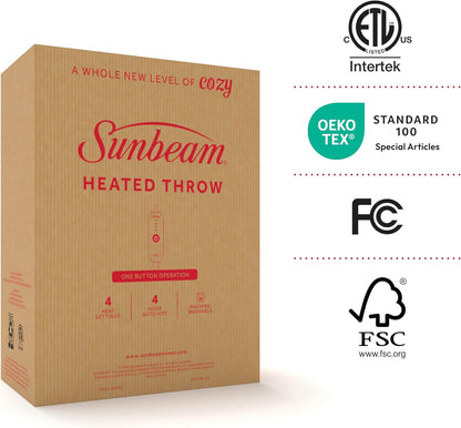 Sunbeam Electric Throw Royal Luxe Microplush Heated Blanket, 4 Heat Settings, 4-Hour Auto Shut-Off, Fast Heating, Warm and Cozy, Grey Rodeen Plaid, 50" x 60"