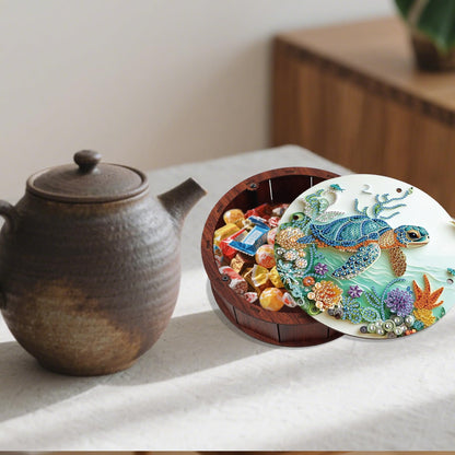JZHYOAN Sea Turtle Diamond Art Snack Box with Lid for Home DIY Animal Diamond Painting Wooden Container Holder Gem Art Holder Box for Family Table Movie Snack Tray Organizer Storage Decor Craft