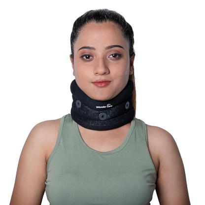 Wonder Care Neck Brace for Sleeping - Cervical Collar Relief Neck Pain and Neck Support Soft Foam, Relief of Cervical Spine Pressure for Women & Men (Black, X-Large, 3.7" Depth)