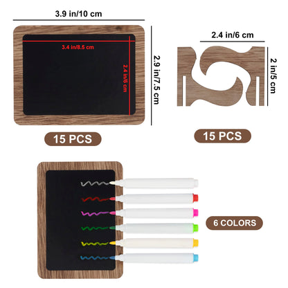 Temlum 15 Pcs Mini Chalkboard Sign with 6 Color Chalk Markers, 2.9″ x 3.9″ Wooden Blackboard Reusable Small Chalkboards for Food, Buffet, Message Board, Table Number (Rustic Brown)