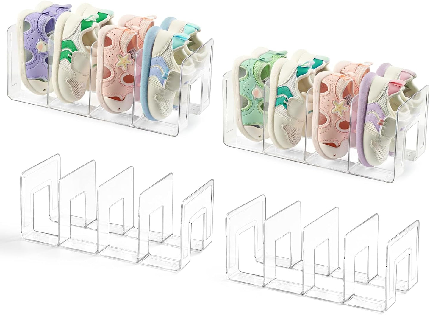 4 Pack Closet 4 Clear Acrylic Kids Shoe Rack for Organizers and Storaget, Baby Shoe Storage Small Shoe Rack Sections