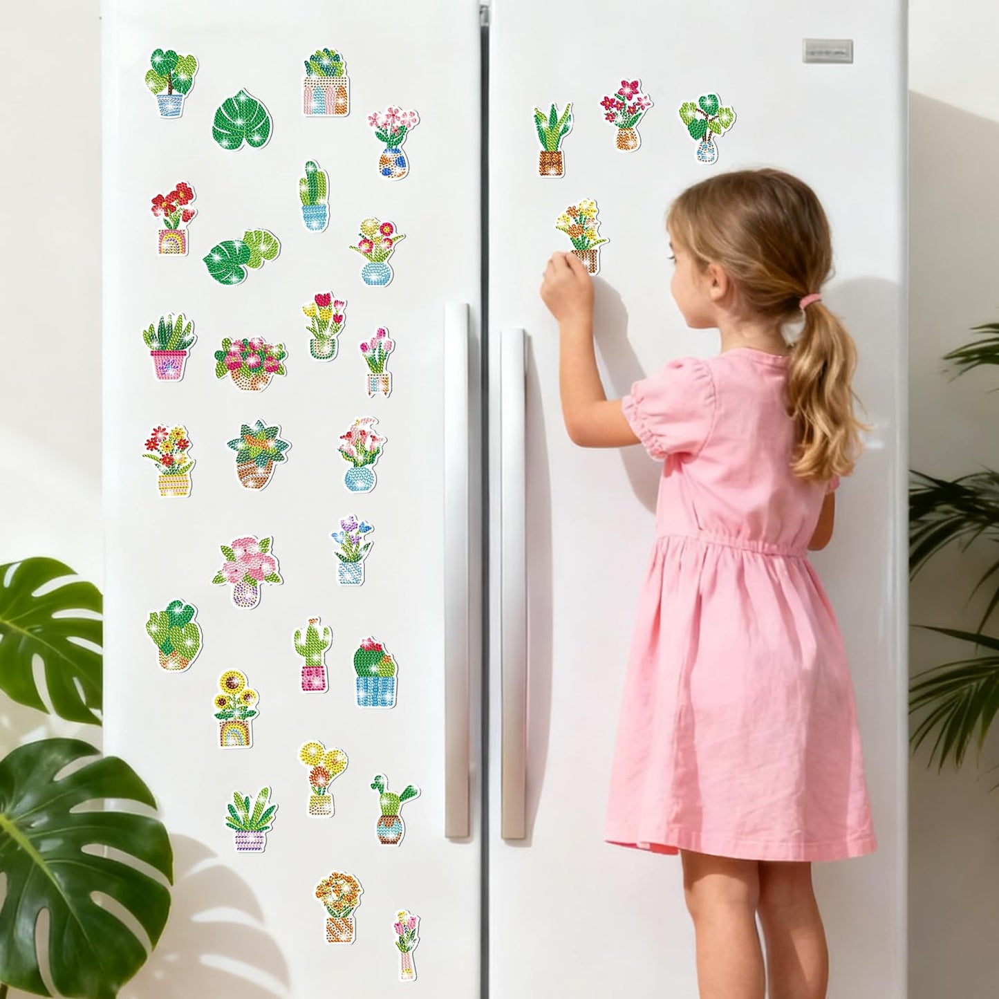 30 Pcs Flower Diamond Art Magnets, DIY Painting Kits for Refrigerator Decor, Creative Plant Pot Crafts for Adults Home Office