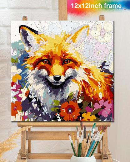 TOCARE Framed Paint by Numbers Kit for Adults & Kids Ages 8-12, 12x12Inch Red Fox Paint by Numbers with Frame, Fox Paint by Number Framed Canvas for Wildlife Animal Lovers (Without Easel)