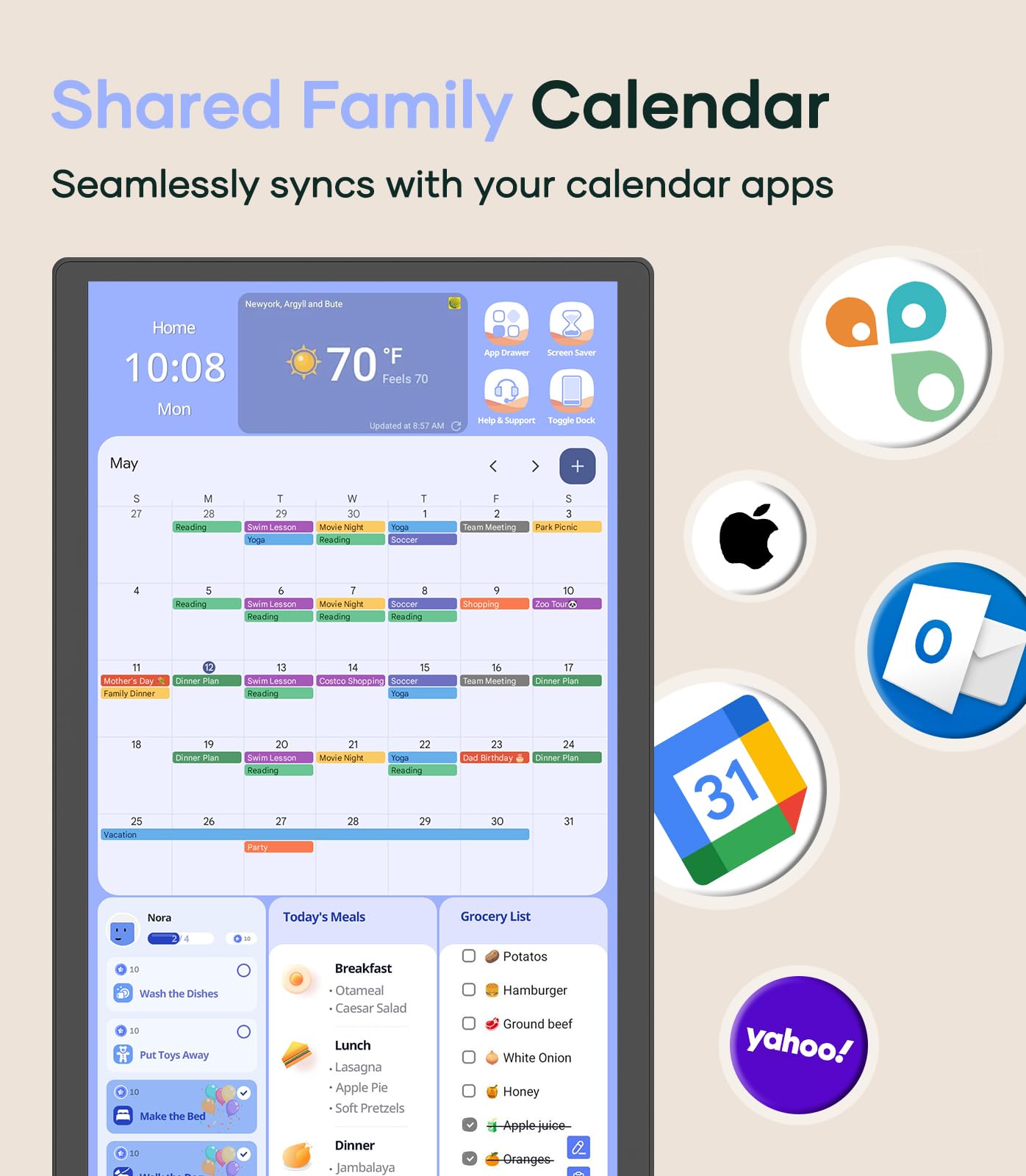 Cozyla 24 Inch Digital Calendar Wall Touch Screen Chore Chart To Do List Notepad Electronic Smart Calendar Digital for Family Meal Planner Support All App Via App Store Android Tablet Wall Mount Black