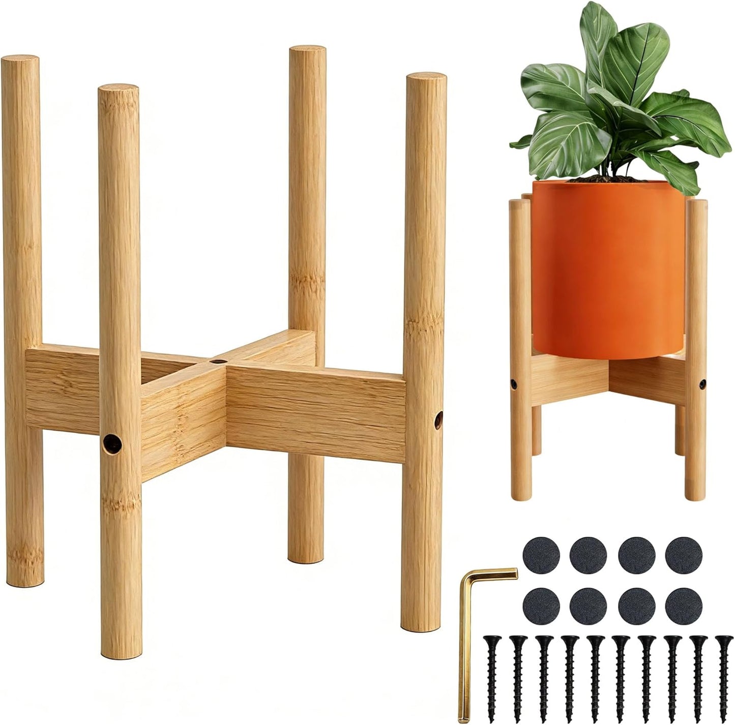 2 Pack 12 Inch ALIGADO Bamboo Plant Stands Indoor, for Up to Pots, Built to Fit Corners, Sturdy & Stable Design