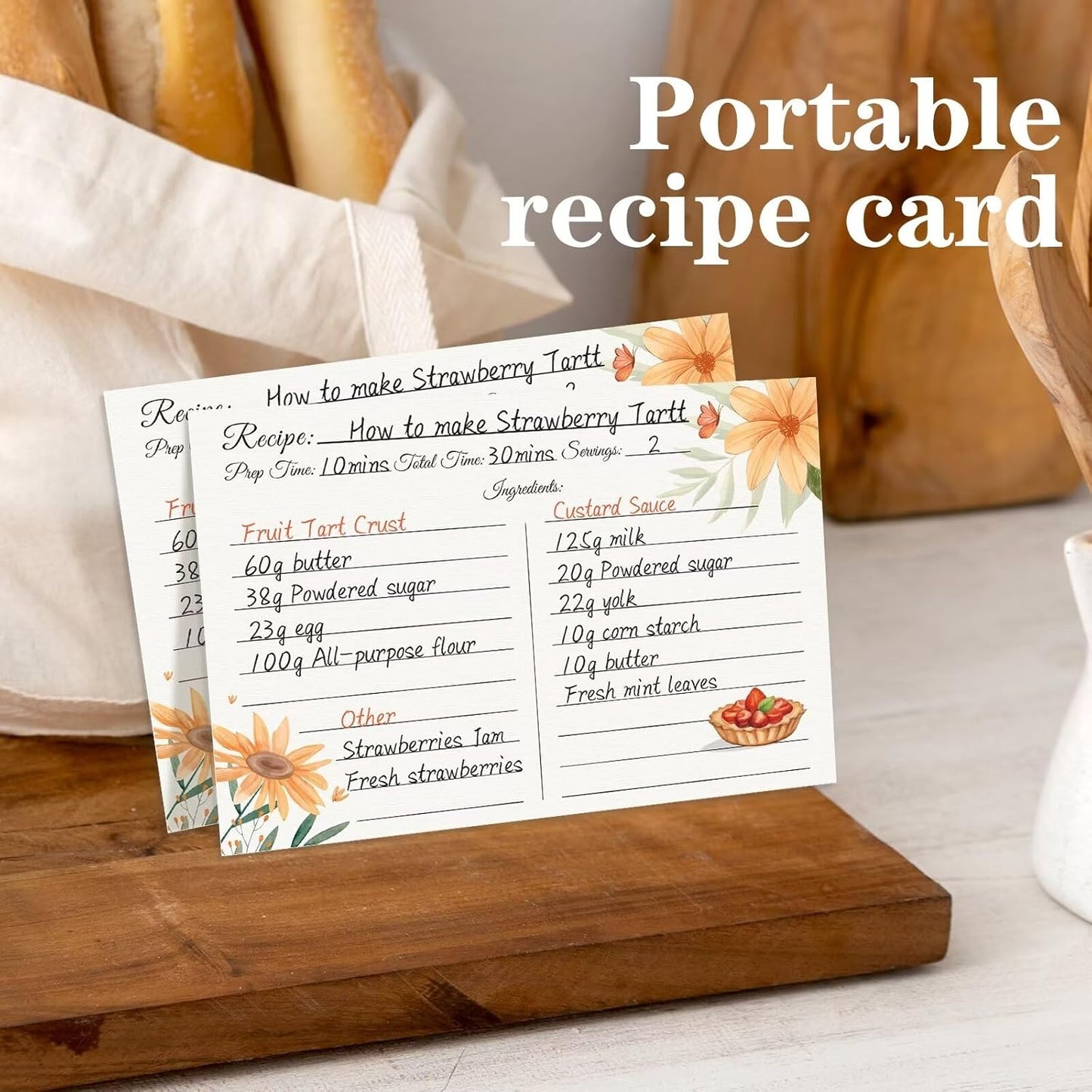 Premium Double-Sided Recipe Cards 4x6, Set of 60 (Daisy) for Wedding, Bridal Shower, Housewarming