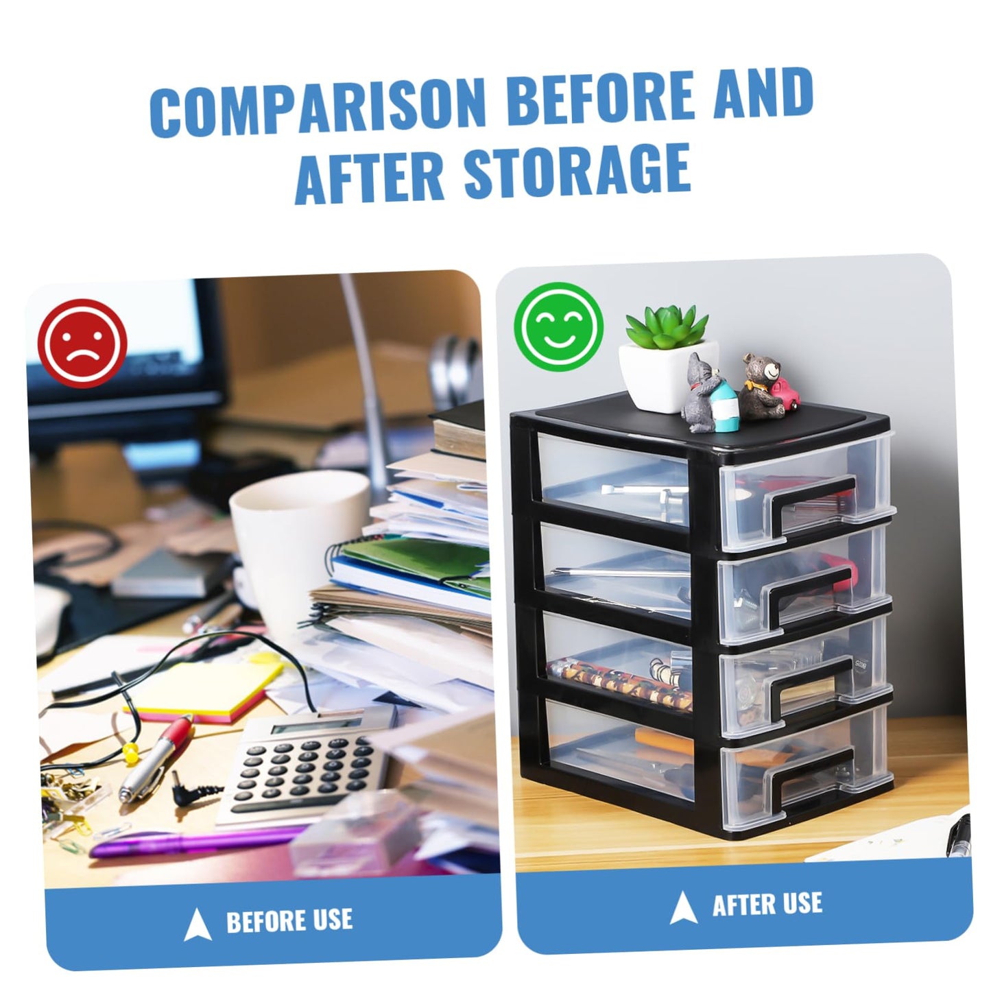 Angoily 4 Drawer Desk Organizer, Plastic Home Office Storage Organizer, Makeup Organizer Storage Station Cube, Cosmetics Jewelry Storage Box, 4 Drawer for Bathroom, Desk, Office (8.31x5.98x9.92 Inch)