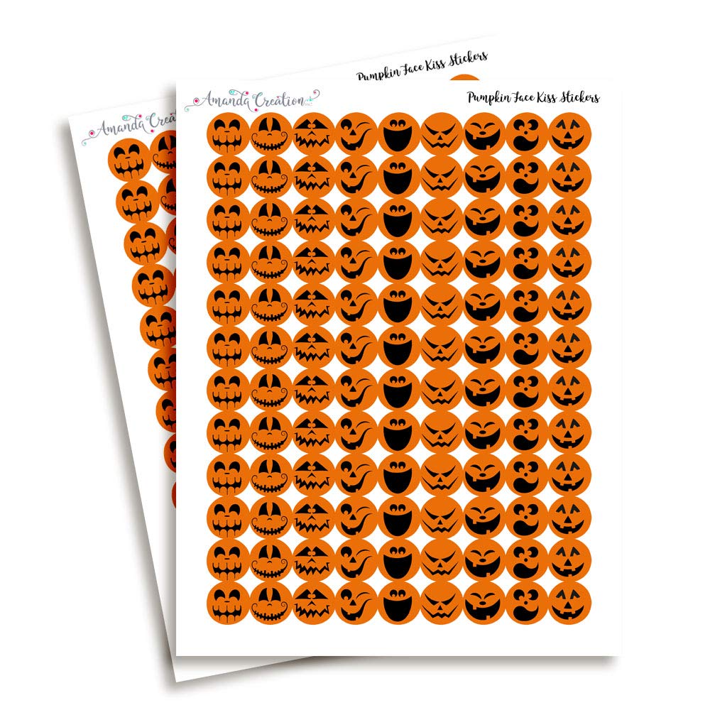 Halloween Jack-O-Lantern Pumpkin Faces Party Kiss Sticker Labels, 300 Party Circle Sticker sized 0.75” for Chocolate Drop Kisses by AmandaCreation, Great for Party Favors, Envelope Seals & Goodie Bags