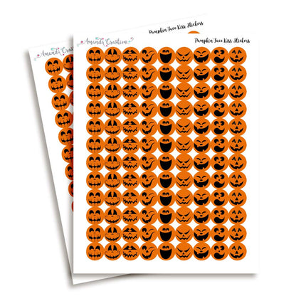 Halloween Jack-O-Lantern Pumpkin Faces Party Kiss Sticker Labels, 300 Party Circle Sticker sized 0.75” for Chocolate Drop Kisses by AmandaCreation, Great for Party Favors, Envelope Seals & Goodie Bags