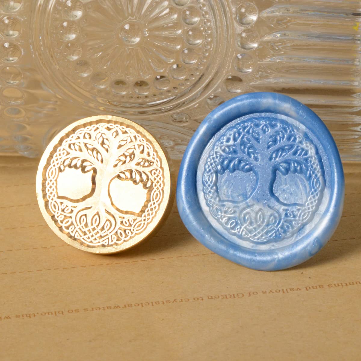 Wax Seal Stamp Set, Sealing Wax Stamps Copper Seals with Wooden Hilt, Vintage Retro Wiccan Seal Wax Stamp (Triple Moon&Pentagram&Tree of Life)