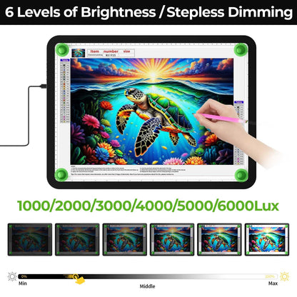 Zocelight A4 Diamond Art Light Board,11000 Lux Super Bright Light Box for Tracing,Side Button Design,3 Color Light pad,Magnetic Ultra Light Table for Diamond Painting,Sketching, Weeding Vinyl(Black)