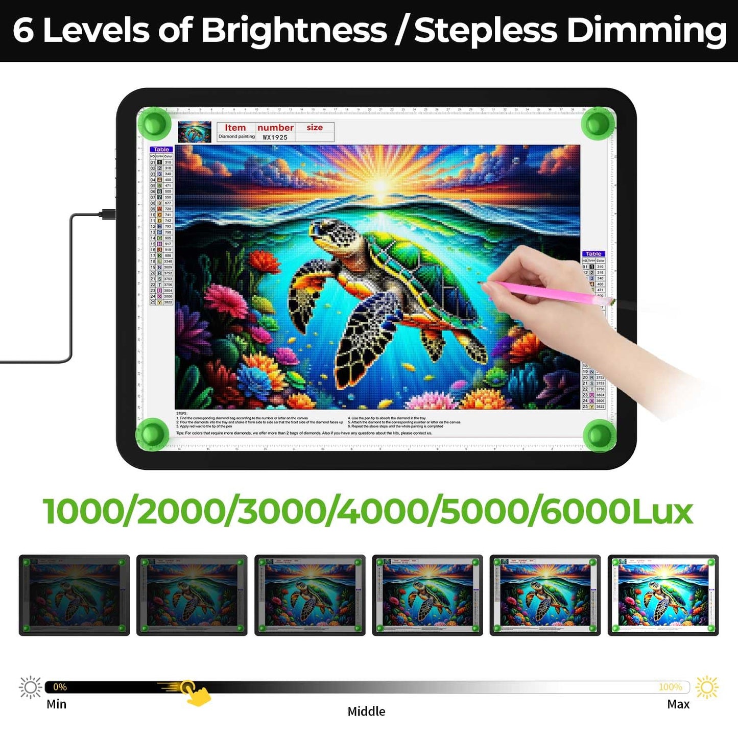 Zocelight A3 Diamond Art Light Board, 16.77×13.35inchs Light Pad,6000 Lux Super Bright Light Box for Tracing,Side Button Design,Magnet Light Table for Diamond Painting,Sketching,Weeding Vinyl(Black)