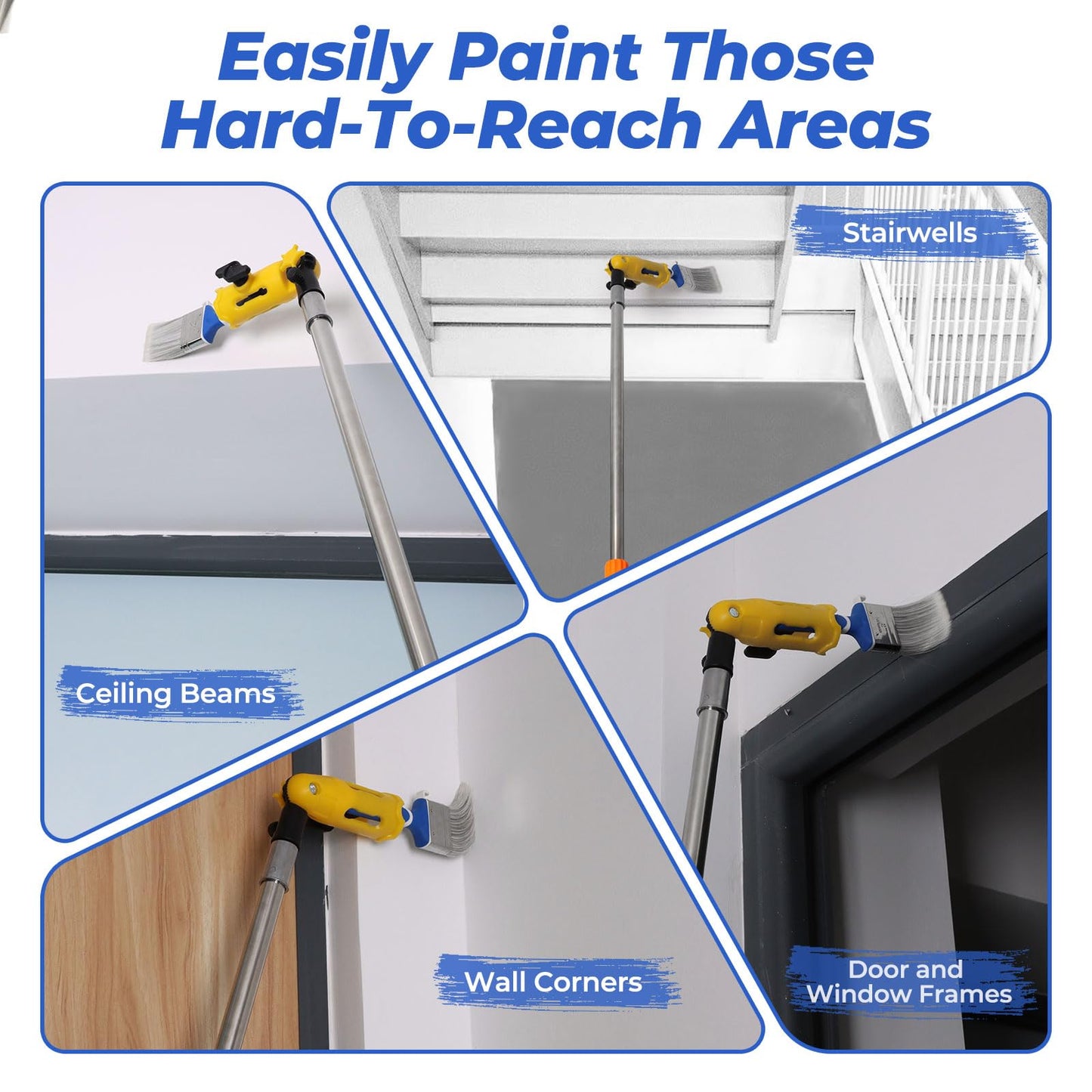 Prozwee Upgraded Multi-Angle Paint Brush Extender Holder，Extension Pole Attachment Fits Most Rollers, Brushes & Scrapers, Easily Reach Ceilings, Walls & Corners