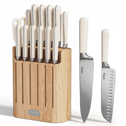 SMIRLY 14-Piece Kitchen Knife Set with Magnetic Block, High-Carbon Stainless Steel Chef Knife Set, Professional Sharpness, Dishwasher Safe, Cream White
