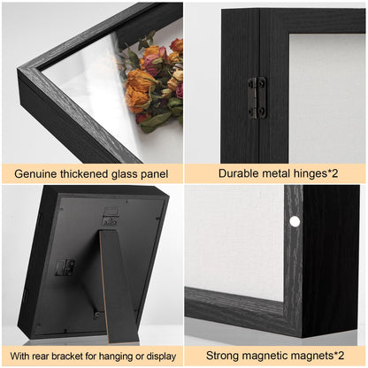 SPESFUTA 8x10 Deep Shadow Box Picture Frame Display Case with Linen Back and Stand,Real Glass Black Shadow Memory Box Frame 8x10 for Flower Baby Pet Wedding Photo Art Craft Memorial Wall Decor Gift