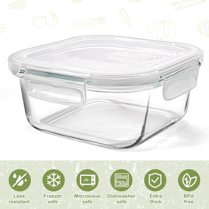 Skiennix Square Glass Containers - 24oz Borosilicate Food Storage Set | Freezer Safe, BPA Free, 4 Pack