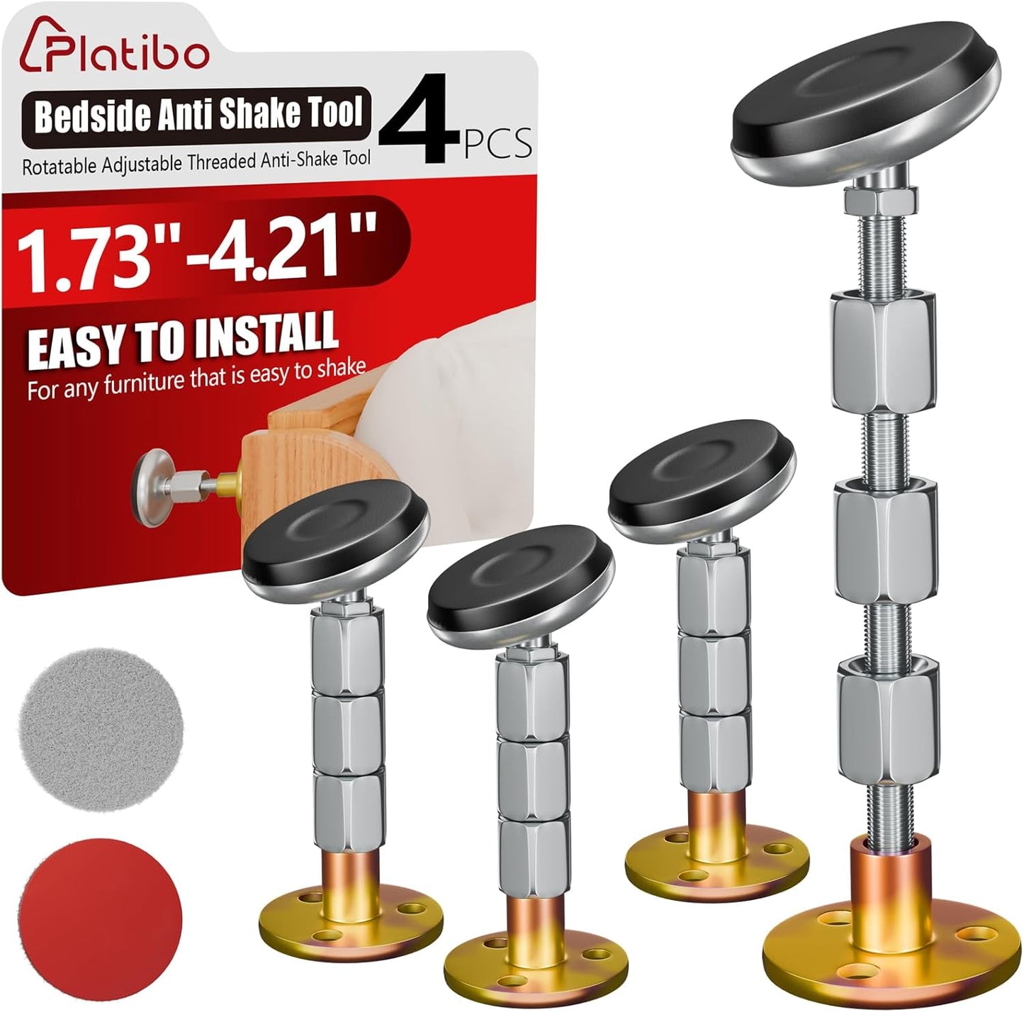 platibo 4PCS (28-110mm) Rotatable Adjustable Threaded Bed Frame Anti-Shake Tool, Headboard Stoppers, Bedside Anti Shake