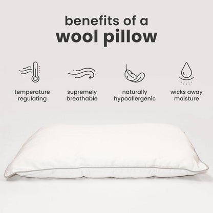 Woolino Toddler Pillow, Premium Breathable 100% Wool Fill & Cotton Cover Toddler Sleeping Pillow, Small Kids Travel Size, 14x19