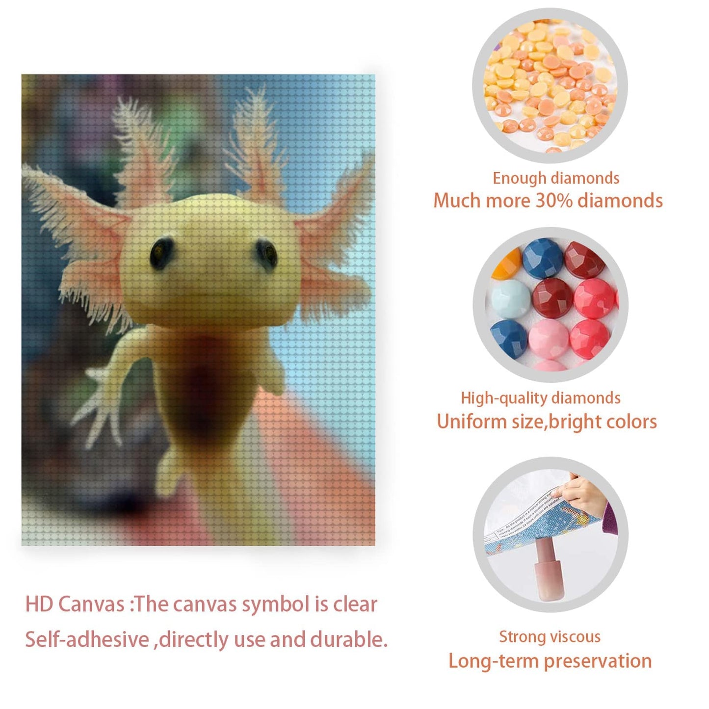 LIANPO Diamond Painting Cute Axolotl DIY 5D Full Drill Kits for Kids Mexican Salamander Paint by Diamonds Adults Round Rhinestone Art Craft Home Decoration 12x16inch White 0 VGT