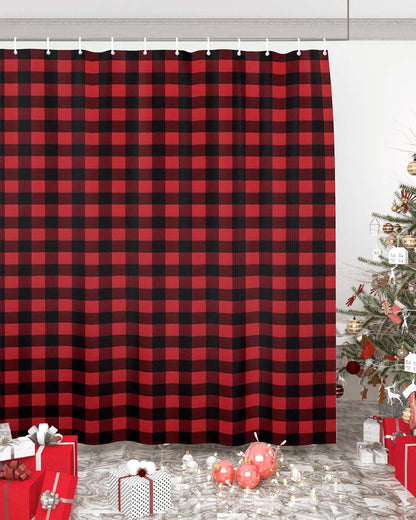 Vandarllin Fabric Shower Curtain, 48X72 Inch, Waterproof Washable Rustic Red Black Buffalo Check