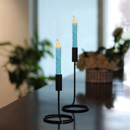 CVHOMEDECO. Real Wax Hand Dipped Battery Operated LED Timer Taper Candles Rustic Primitive Flameless Lights Decor, 6-3/4 Inch, Teal, 2 PCS in a Package