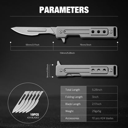 KUQIME Men's Outdoor Interchangeable Blade Folding Knife with 10#11 Carbon Steel Surgical Blades - Men's Multi-Purpose EDC Tool for Precision Cutting, Crafting, and Everyday Carry (20 grams)